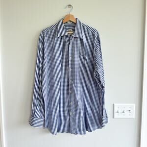 Peter Millar Weekender Finish Gingham Long Sleeve Button Up Shirt Blue XL